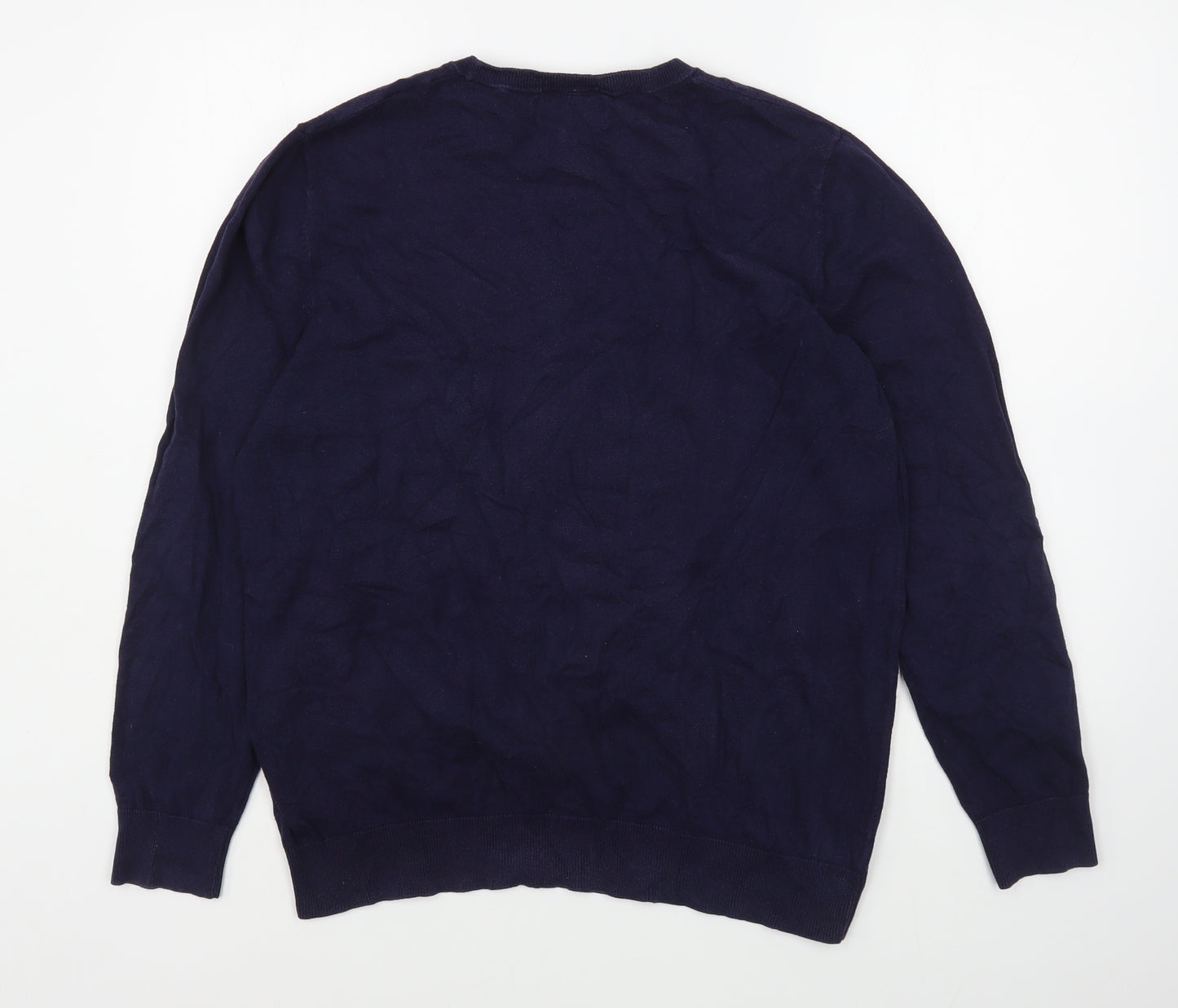 F&F Mens Blue Round Neck  Cotton Pullover Jumper Size L