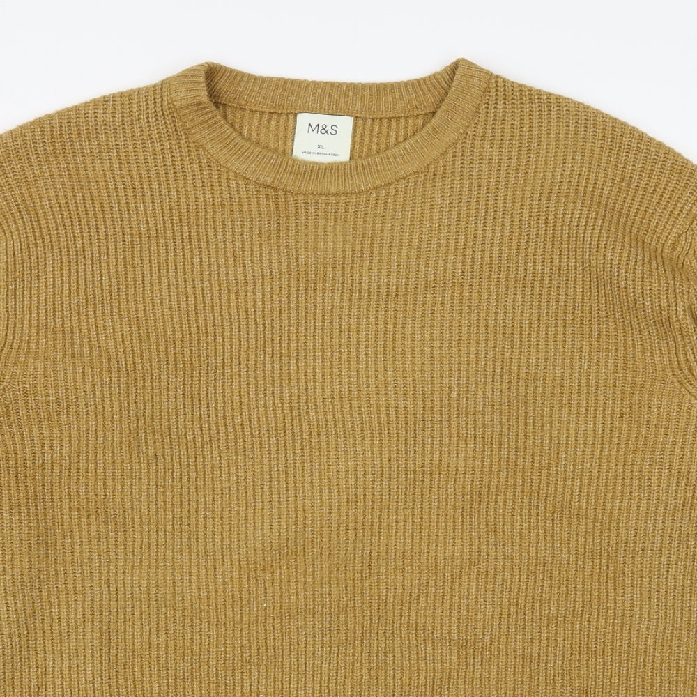 Marks and Spencer Mens Yellow Round Neck  Polyamide Pullover Jumper Size 2XL
