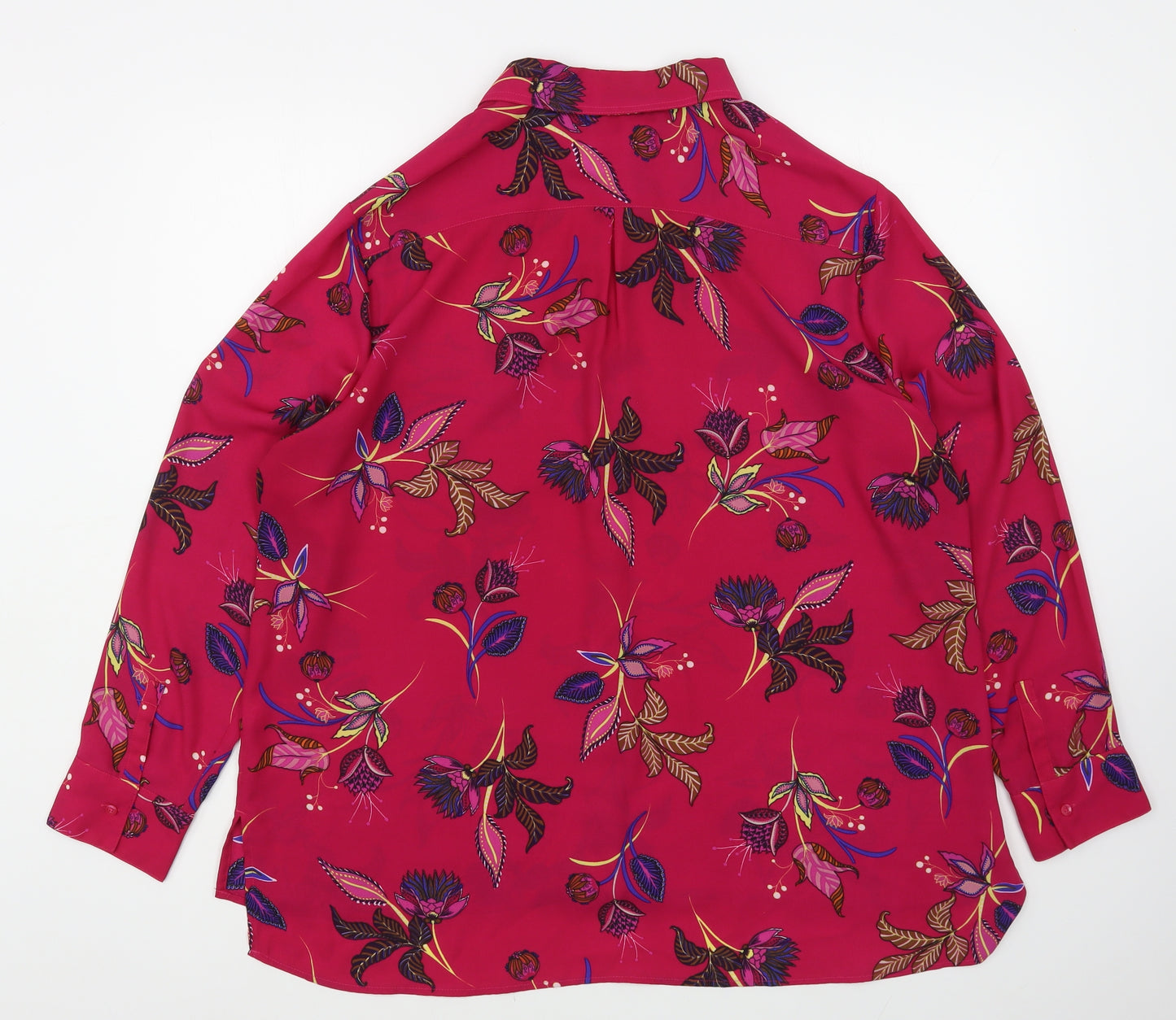 Marks and Spencer Womens Pink Floral Polyester Basic Button-Up Size 20 Collared
