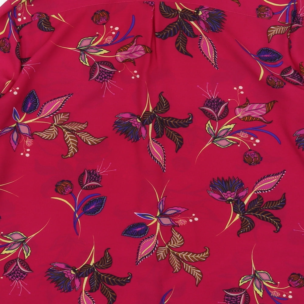 Marks and Spencer Womens Pink Floral Polyester Basic Button-Up Size 20 Collared
