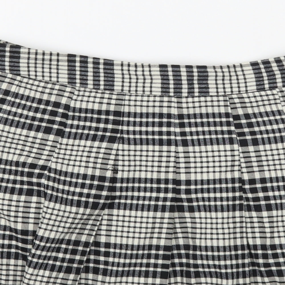 New Look Womens Black Plaid Cotton Pleated Skirt Size 8   Zip
