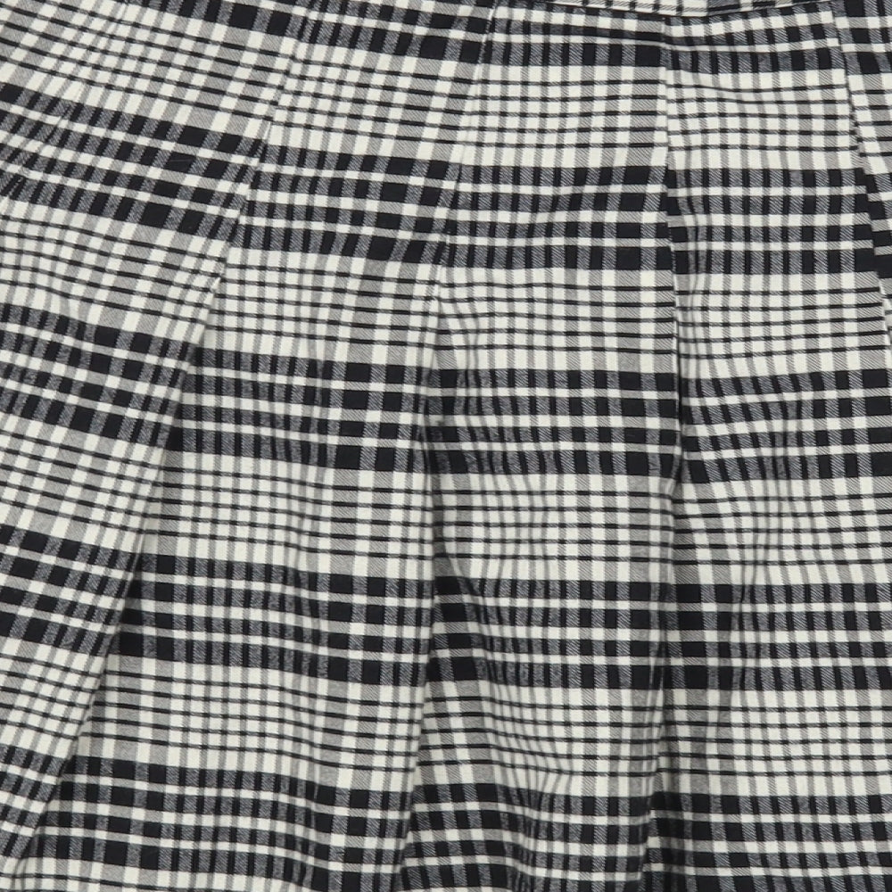 New Look Womens Black Plaid Cotton Pleated Skirt Size 8   Zip
