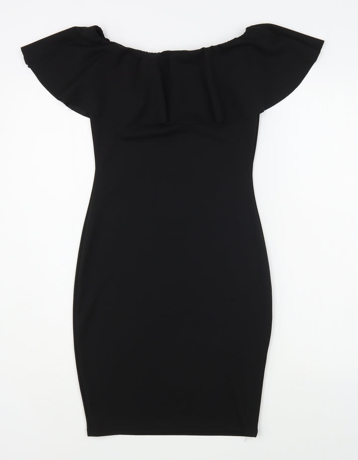 Preworn Womens Black  Polyester Bodycon  Size 8  Square Neck Pullover