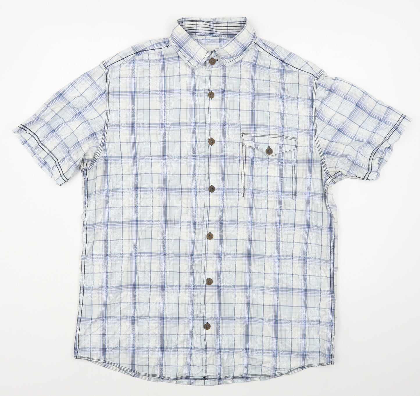 NEXT Mens Blue Plaid Cotton  Button-Up Size L Collared Button