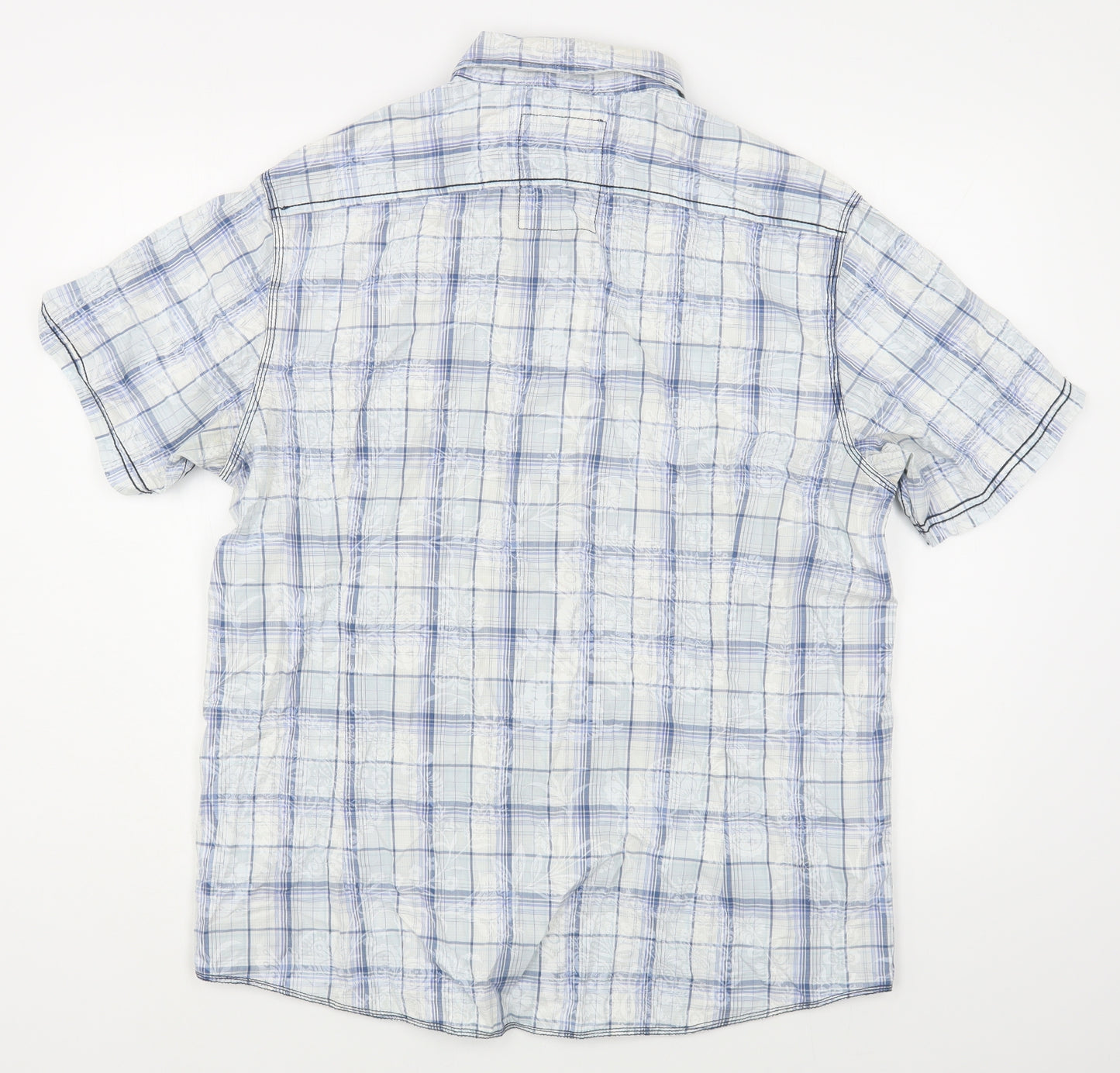 NEXT Mens Blue Plaid Cotton  Button-Up Size L Collared Button