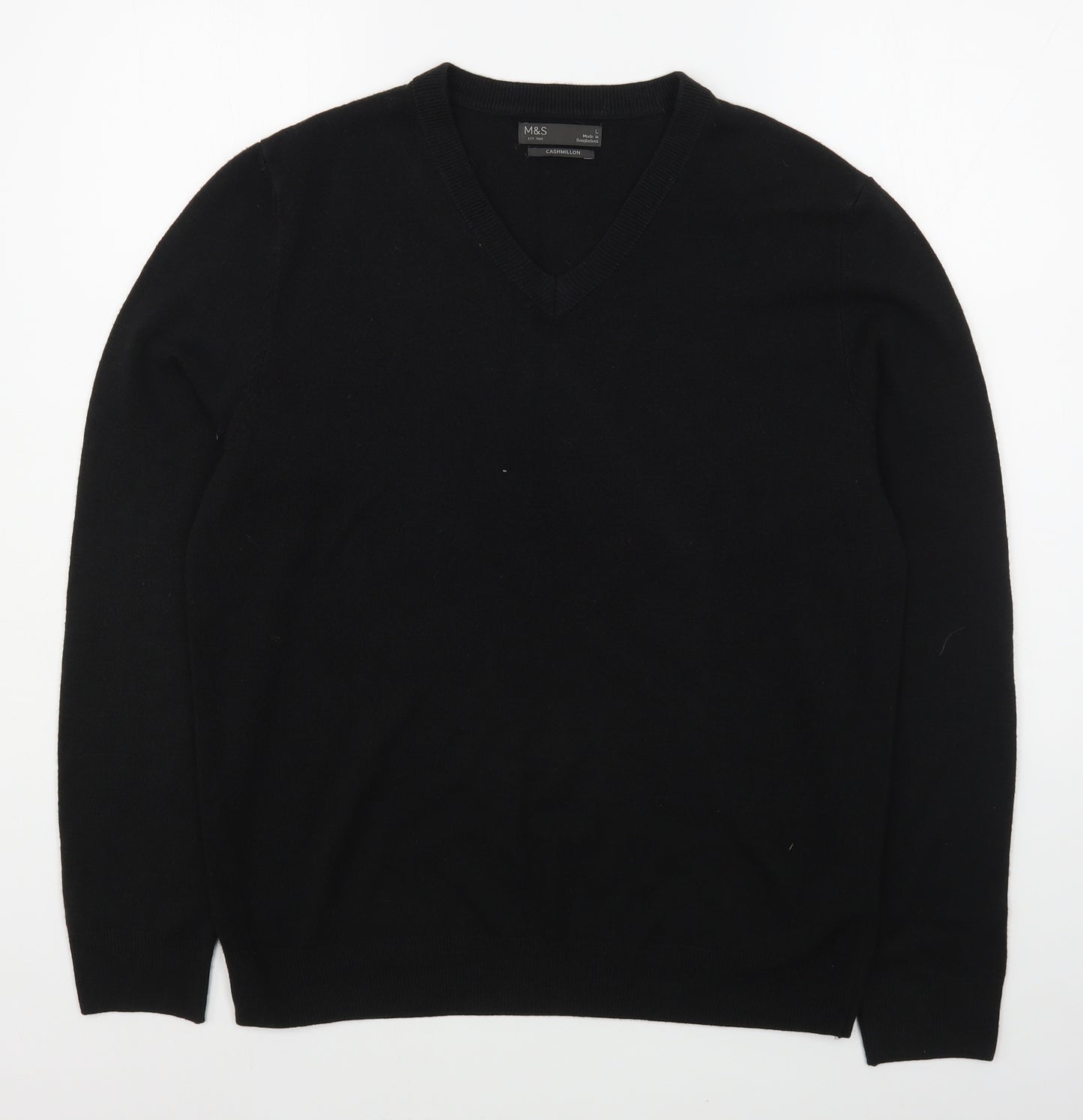 Marks and Spencer Mens Black V-Neck  Acrylic Pullover Jumper Size L
