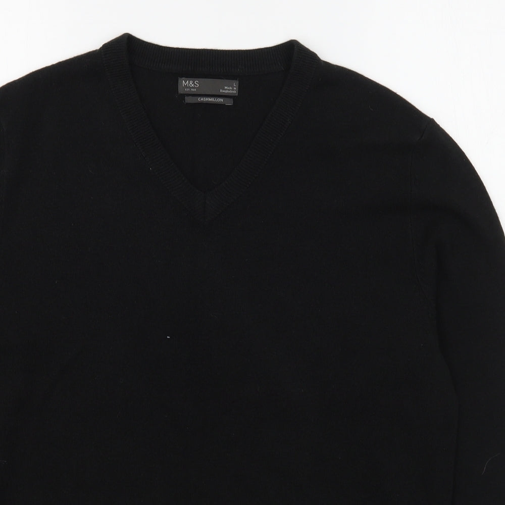 Marks and Spencer Mens Black V-Neck  Acrylic Pullover Jumper Size L