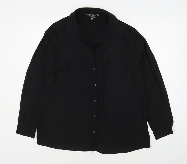 Lipsy Womens Black Polyester Basic Button-Up Size 12 Collared