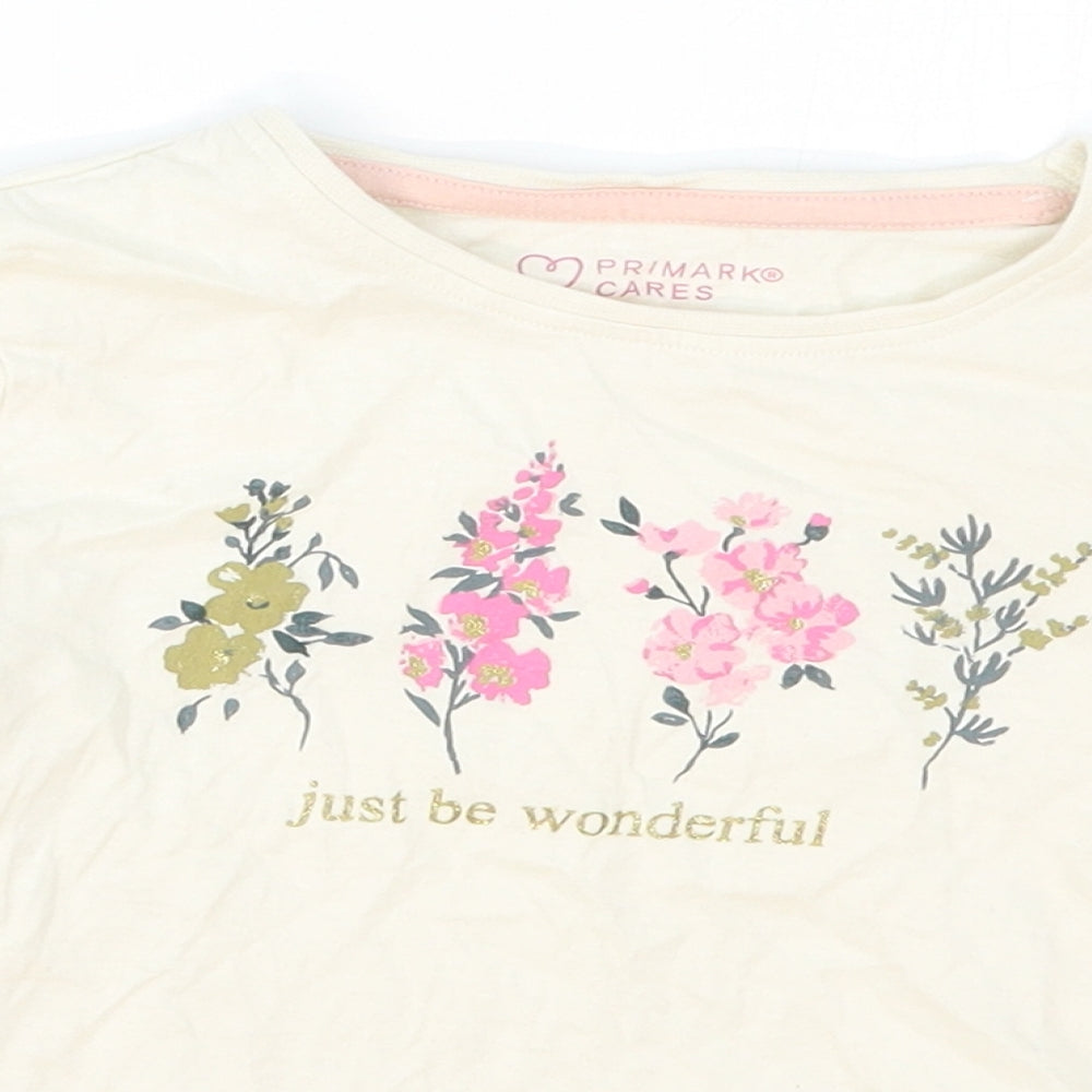 Primark Girls Beige  Cotton Basic T-Shirt Size 4-5 Years Crew Neck Pullover - Just Be Wonderful