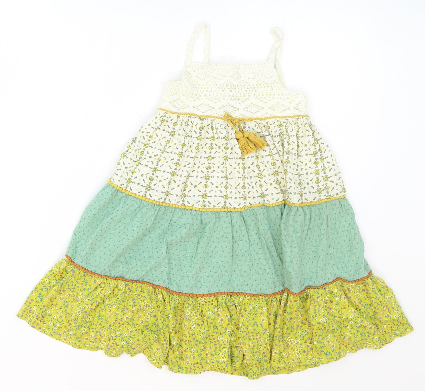 NEXT Girls Green Floral Cotton A-Line  Size 3-4 Years  Square Neck Pullover