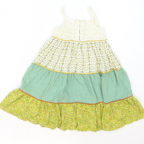 NEXT Girls Green Floral Cotton A-Line  Size 3-4 Years  Square Neck Pullover