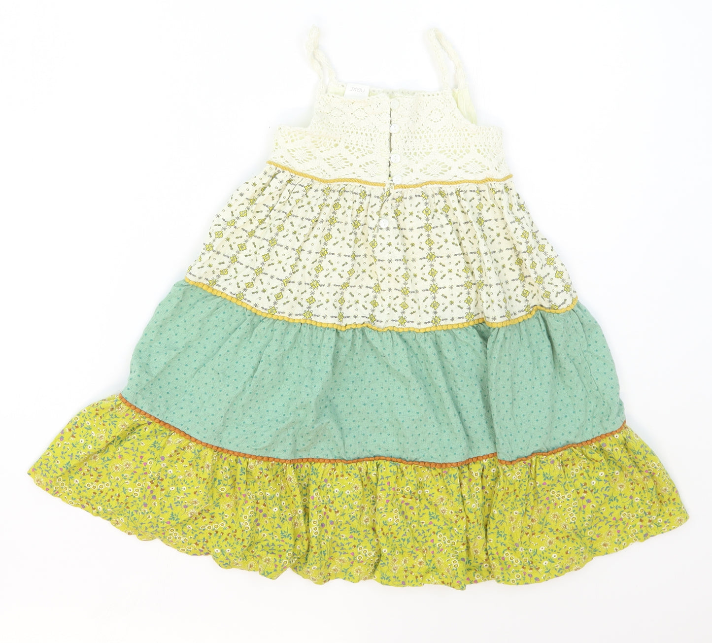 NEXT Girls Green Floral Cotton A-Line  Size 3-4 Years  Square Neck Pullover