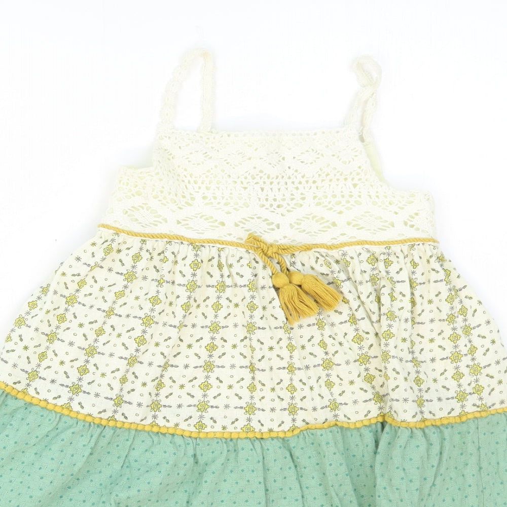 NEXT Girls Green Floral Cotton A-Line  Size 3-4 Years  Square Neck Pullover