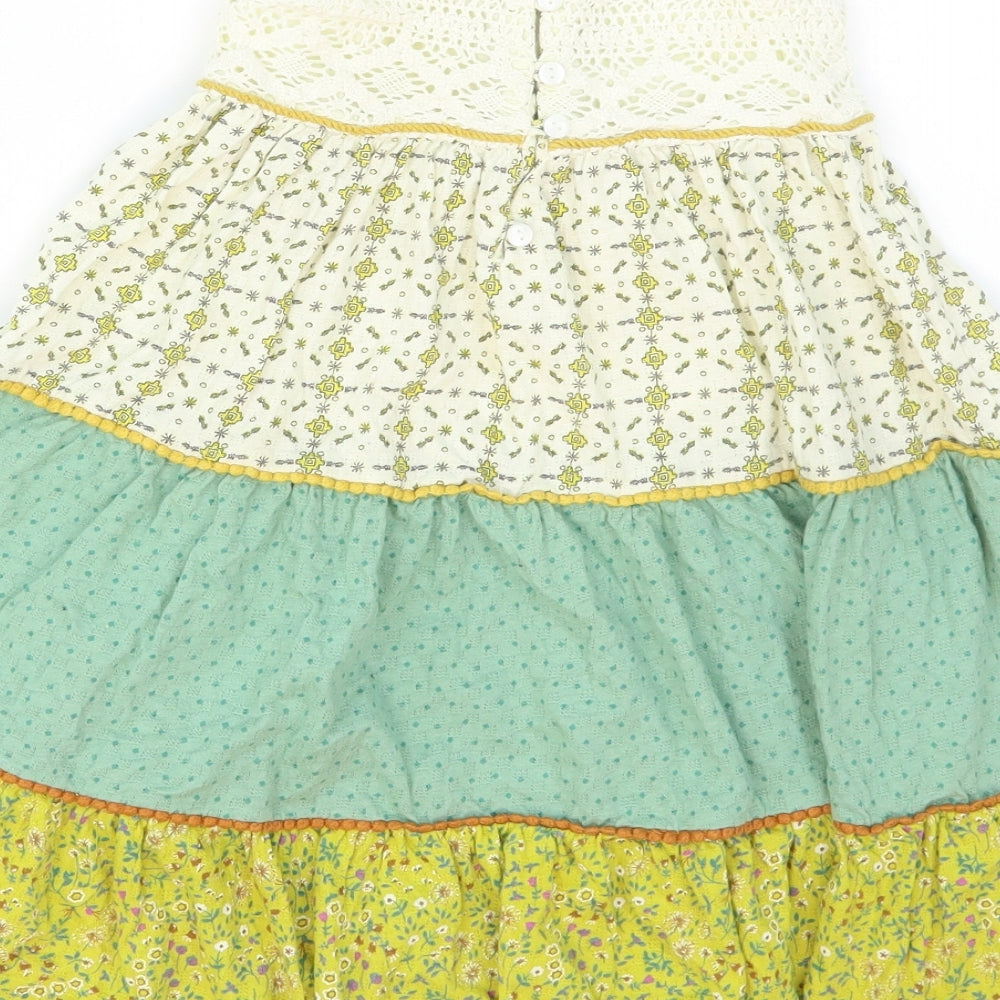 NEXT Girls Green Floral Cotton A-Line  Size 3-4 Years  Square Neck Pullover