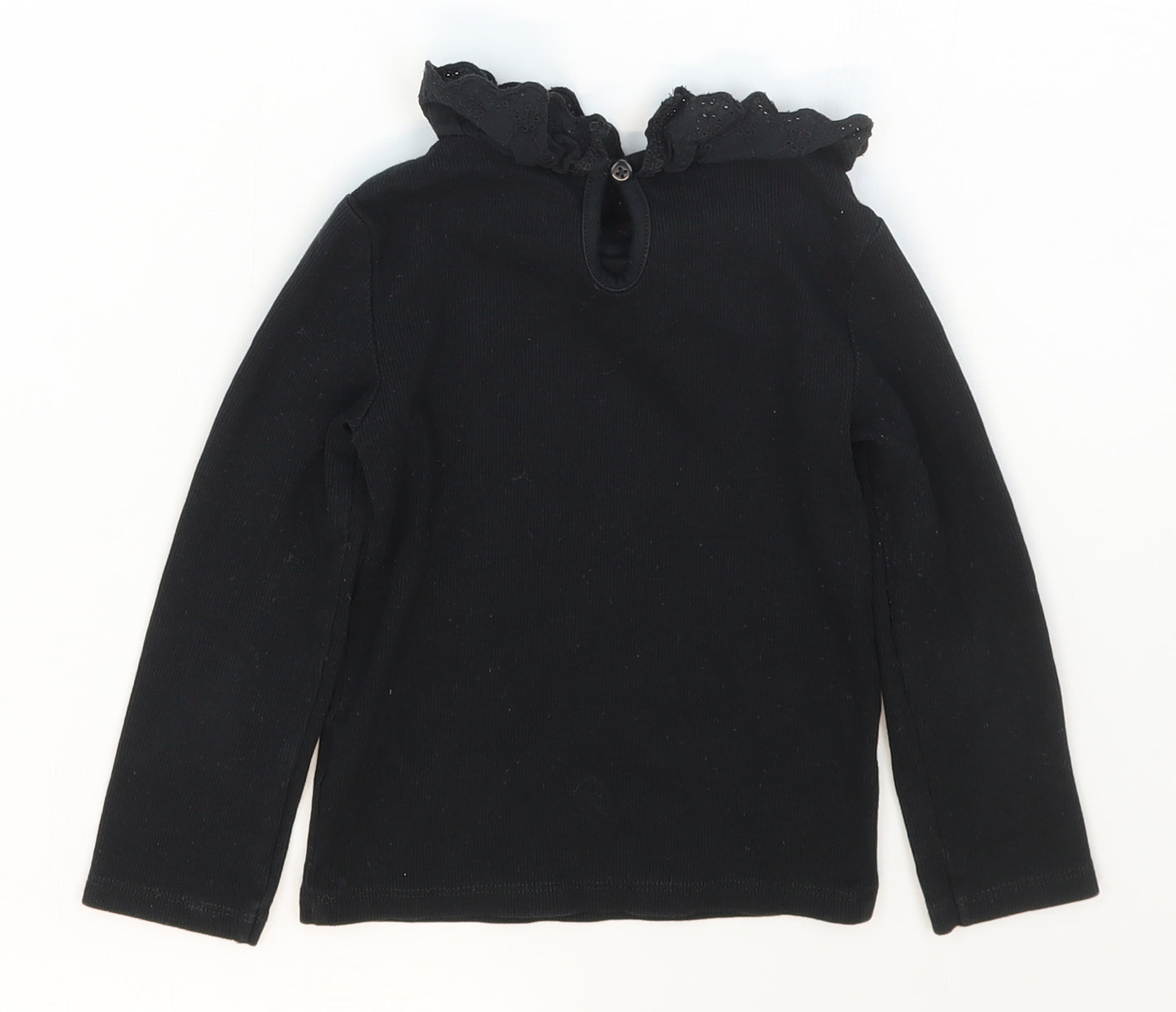 F&F Girls Black  Cotton Basic T-Shirt Size 3-4 Years Collared Pullover