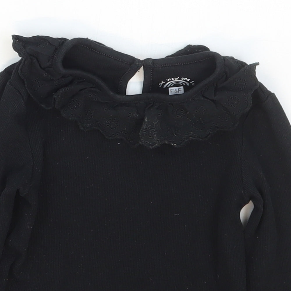 F&F Girls Black  Cotton Basic T-Shirt Size 3-4 Years Collared Pullover