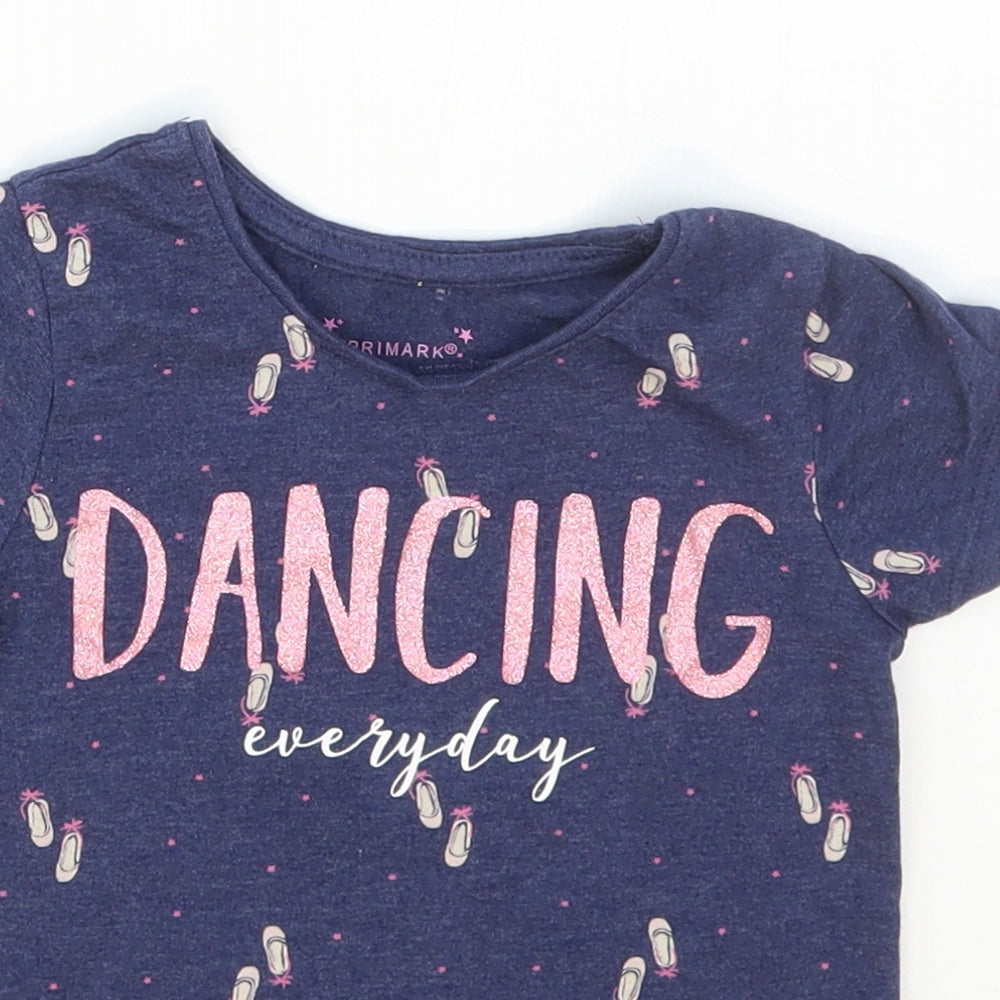 Primark Girls Blue  Cotton Basic T-Shirt Size 3-4 Years Crew Neck Pullover - Dancing Everyday