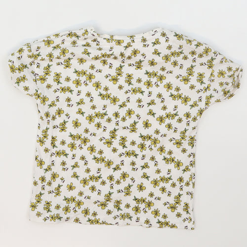 TU Girls White Floral Cotton Basic T-Shirt Size 4-5 Years Crew Neck Pullover - Yellow Flowers