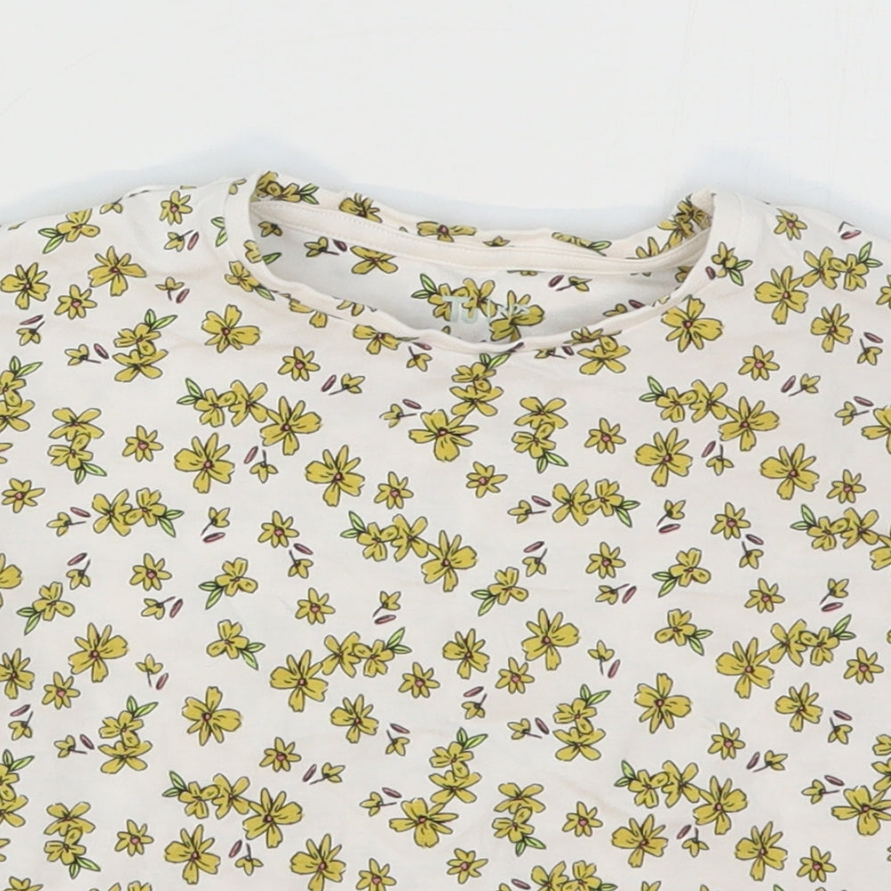 TU Girls White Floral Cotton Basic T-Shirt Size 4-5 Years Crew Neck Pullover - Yellow Flowers