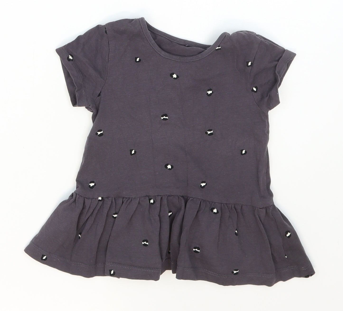George Girls Grey Animal Print Cotton Basic T-Shirt Size 3-4 Years Crew Neck Pullover