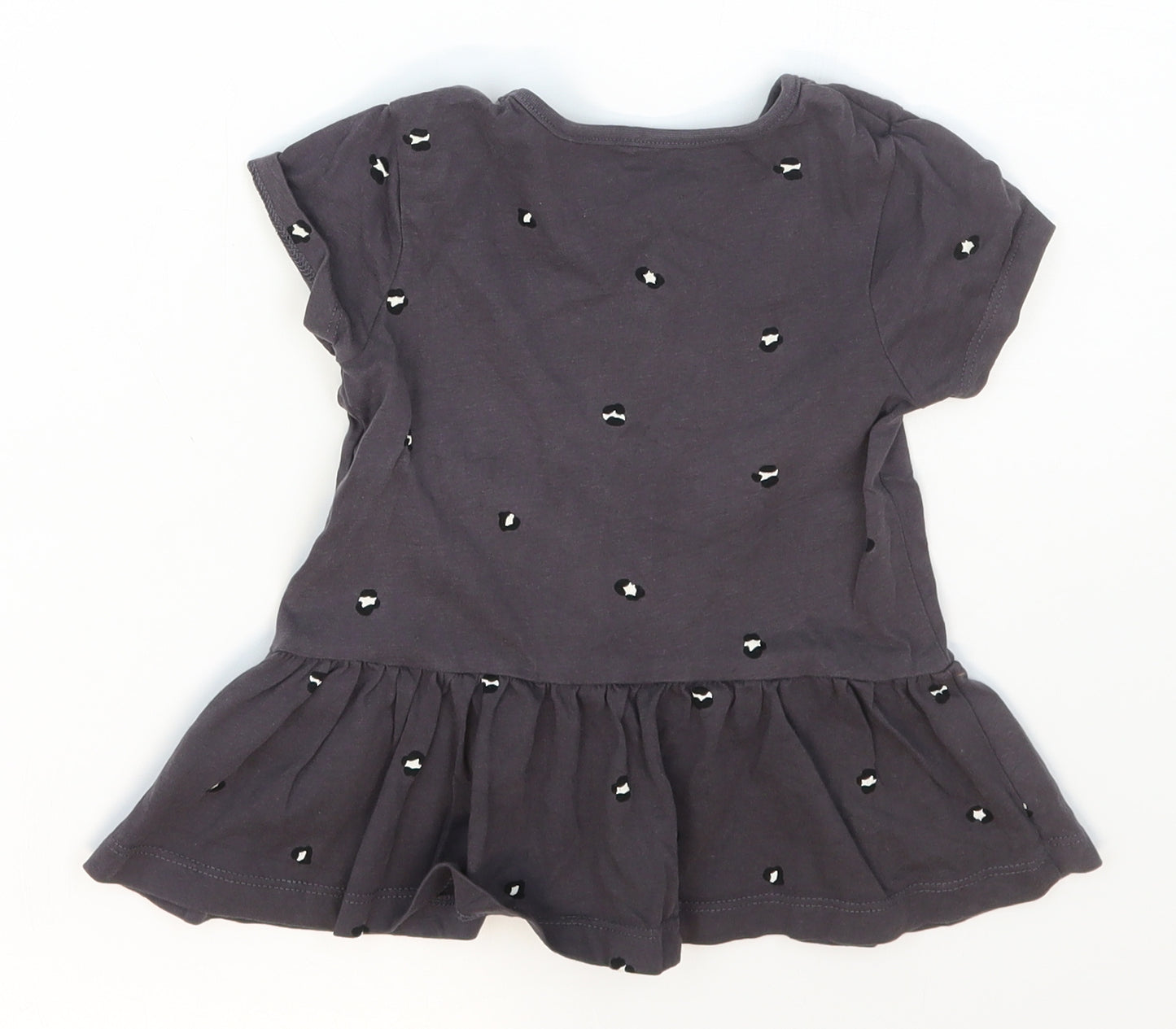 George Girls Grey Animal Print Cotton Basic T-Shirt Size 3-4 Years Crew Neck Pullover