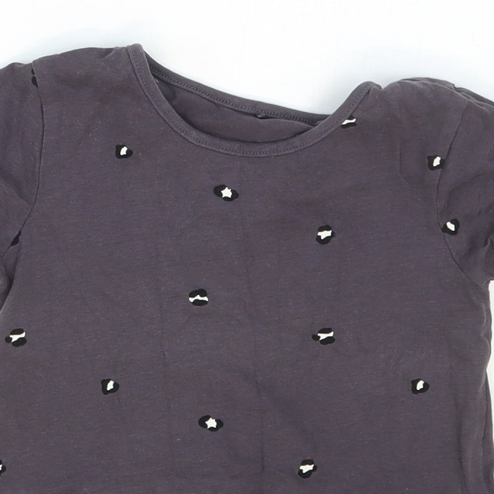 George Girls Grey Animal Print Cotton Basic T-Shirt Size 3-4 Years Crew Neck Pullover