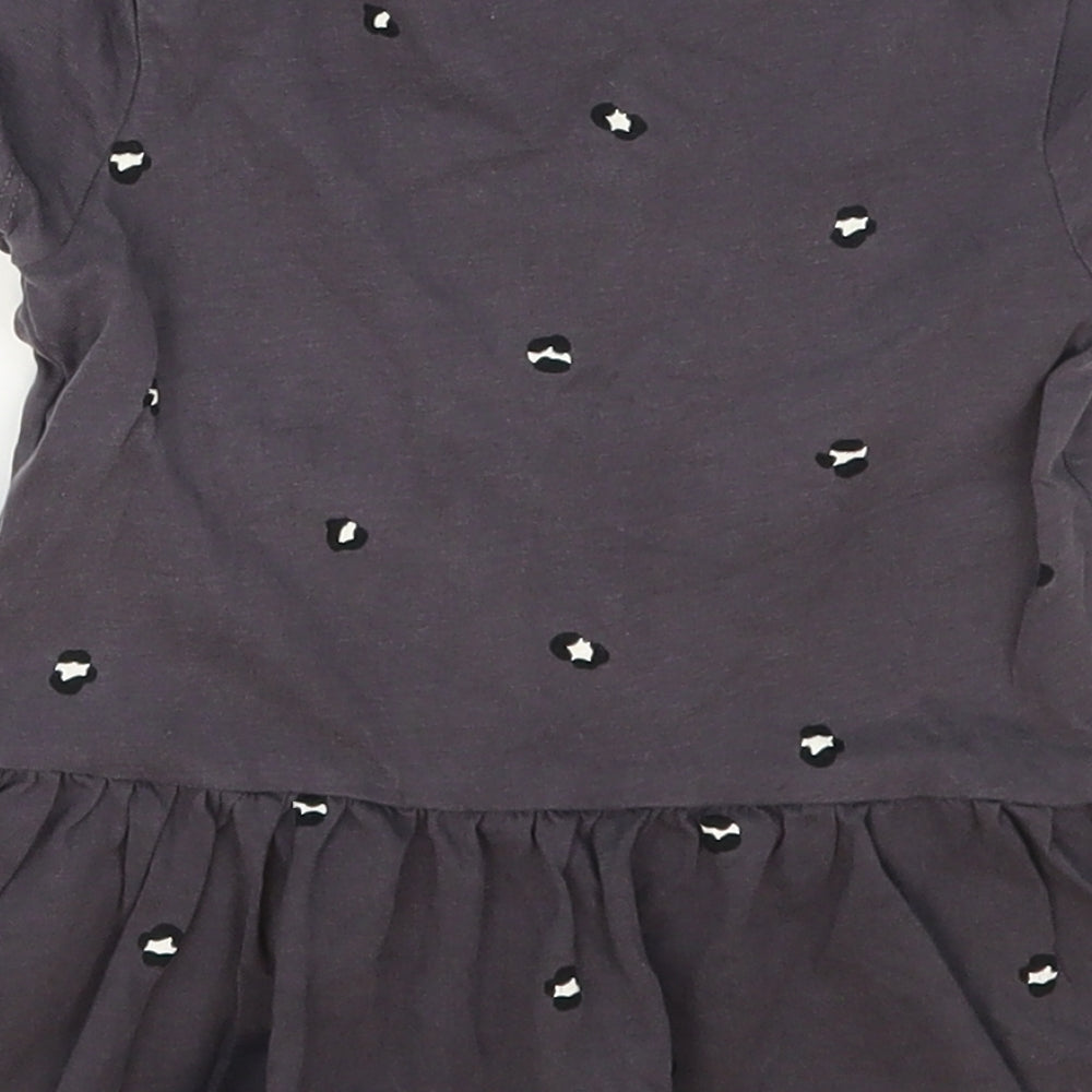 George Girls Grey Animal Print Cotton Basic T-Shirt Size 3-4 Years Crew Neck Pullover