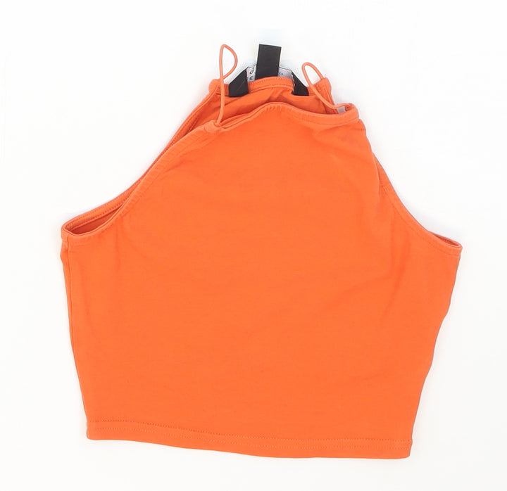 New Look Girls Orange Cotton Cropped Tank Size 9 Years Halter Pullover