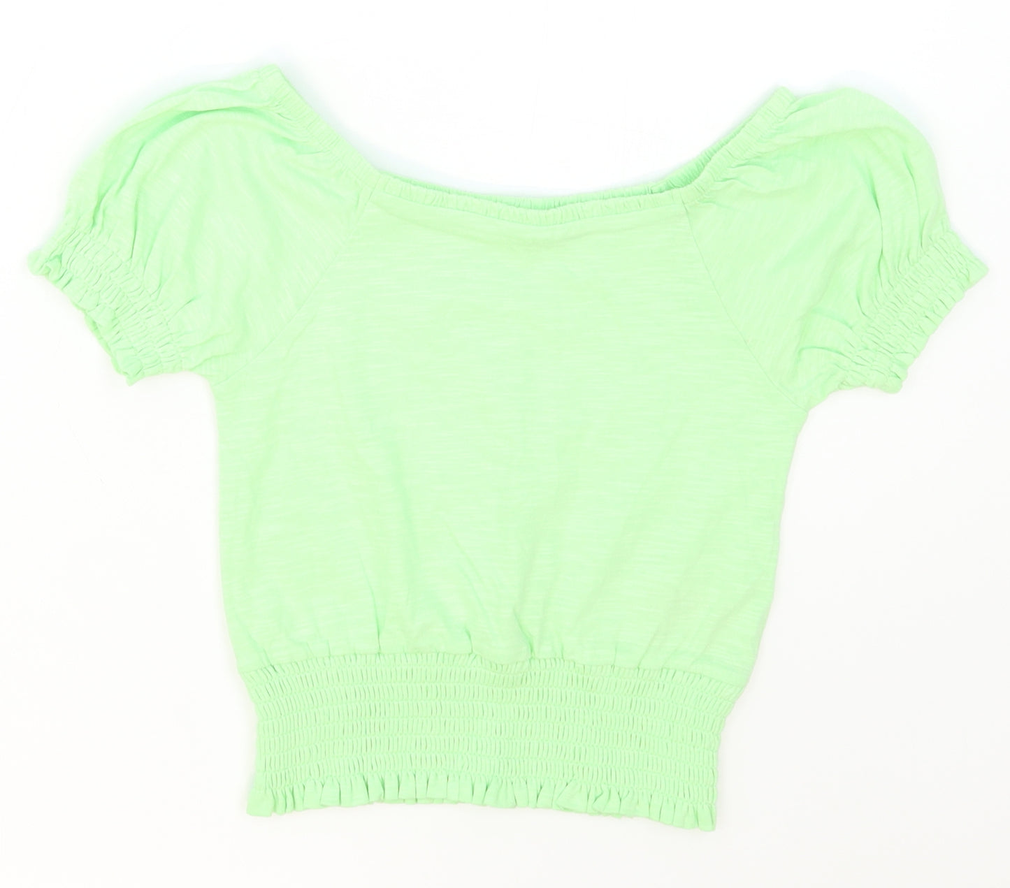 Marks and Spencer Girls Green  Cotton Basic T-Shirt Size 8-9 Years Boat Neck Pullover