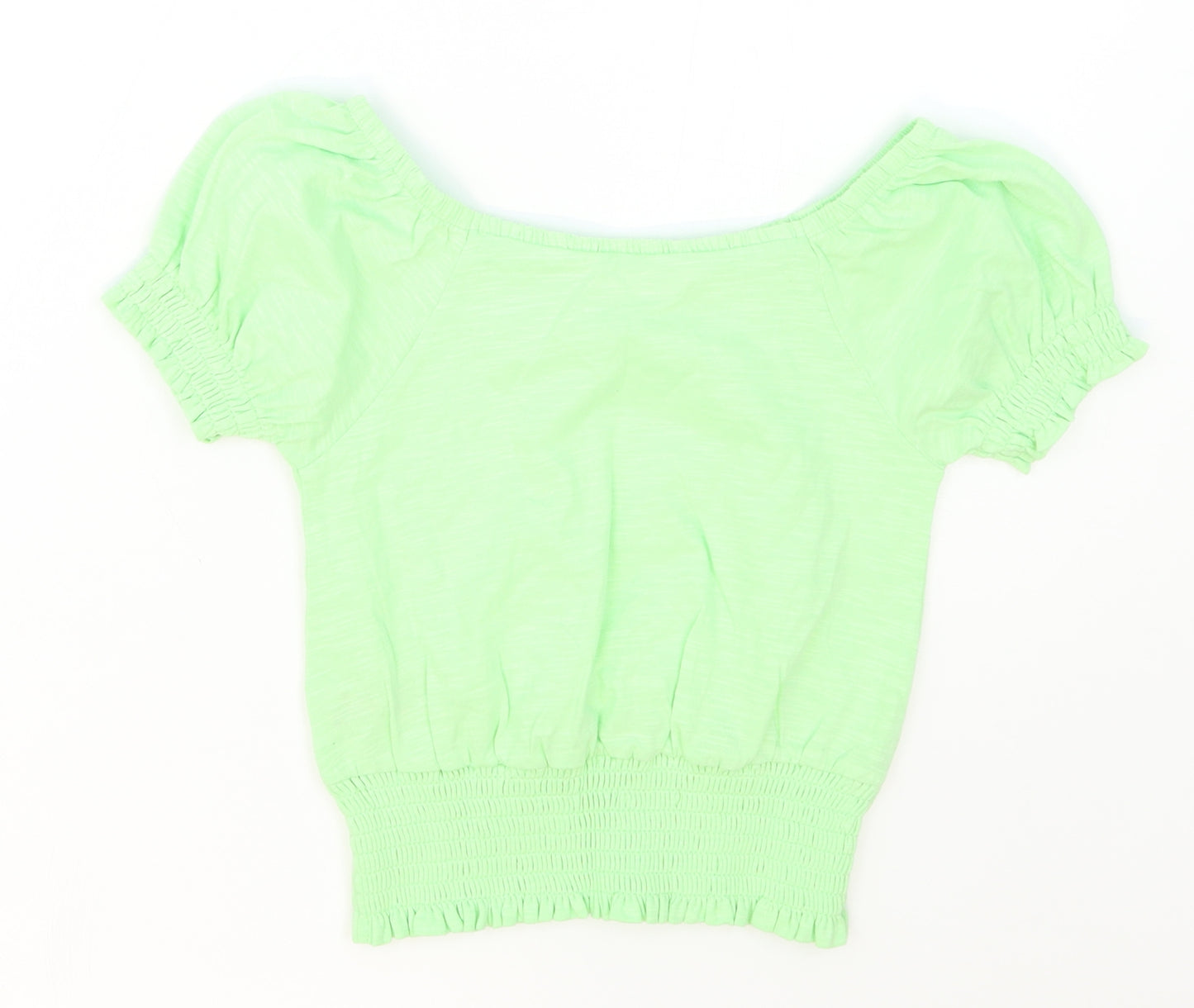 Marks and Spencer Girls Green  Cotton Basic T-Shirt Size 8-9 Years Boat Neck Pullover