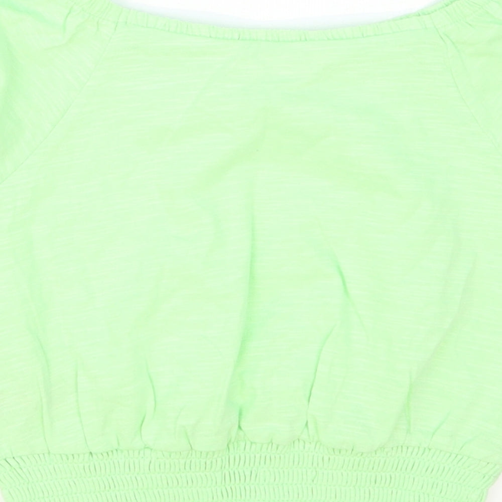 Marks and Spencer Girls Green  Cotton Basic T-Shirt Size 8-9 Years Boat Neck Pullover