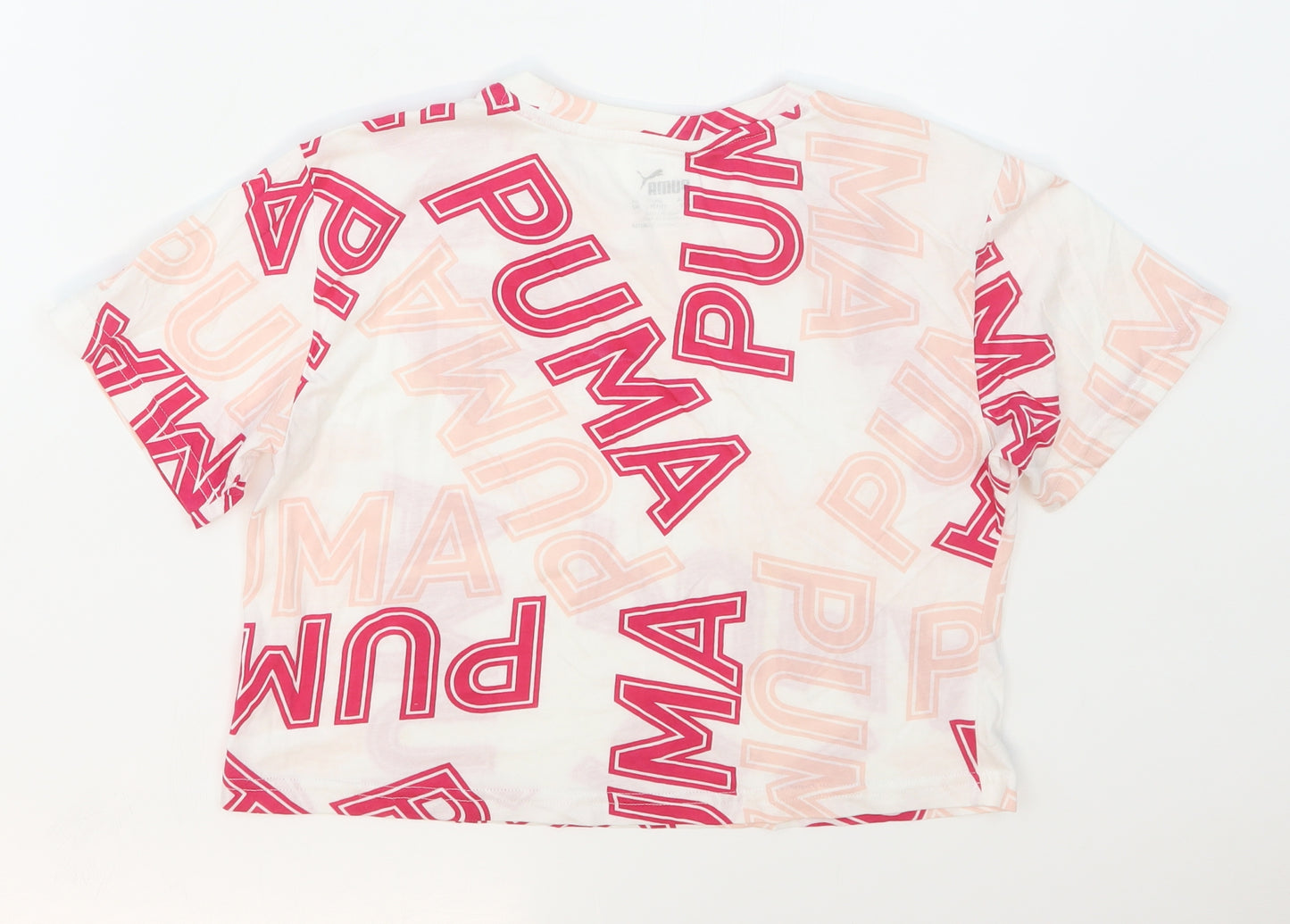 PUMA Girls Pink  Cotton Cropped T-Shirt Size 11-12 Years Crew Neck Pullover