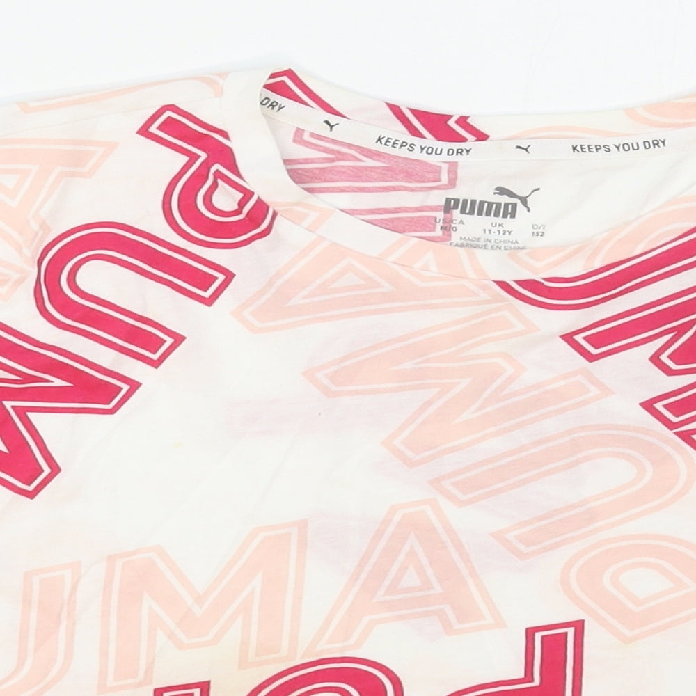 PUMA Girls Pink  Cotton Cropped T-Shirt Size 11-12 Years Crew Neck Pullover