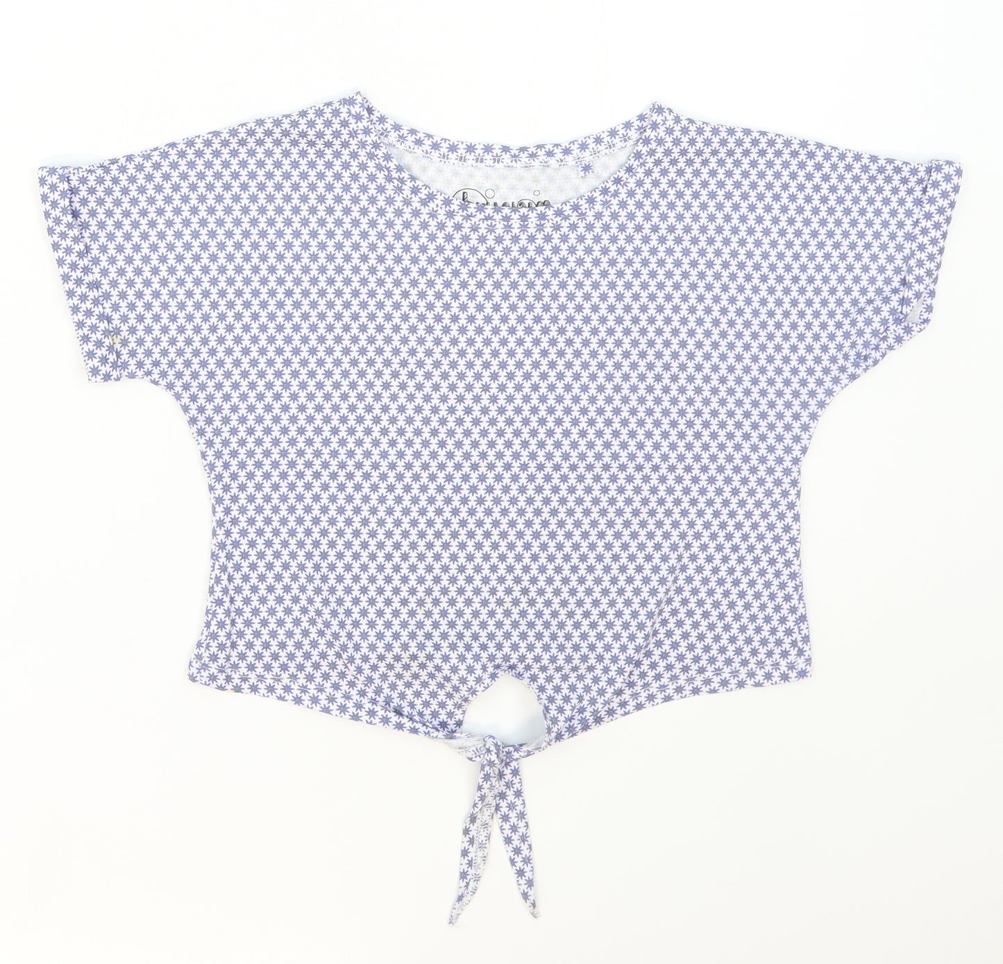 Hullabaloo Girls Blue Floral Cotton Basic T-Shirt Size 7-8 Years Crew Neck Pullover