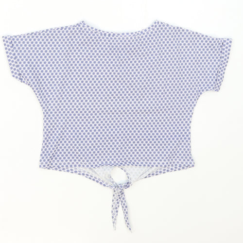 Hullabaloo Girls Blue Floral Cotton Basic T-Shirt Size 7-8 Years Crew Neck Pullover