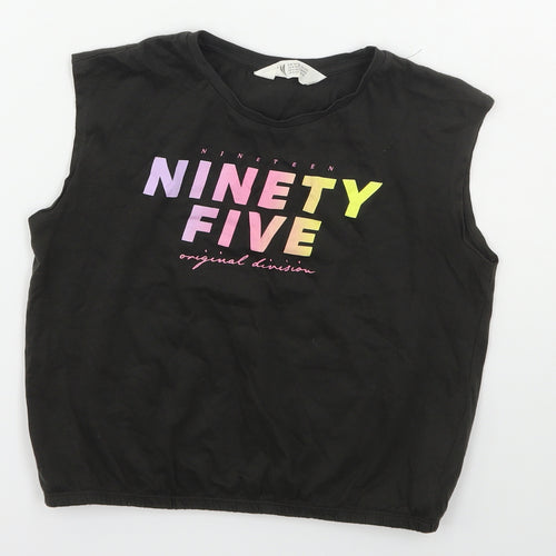 H&M Girls Grey  Cotton Cropped T-Shirt Size 9-10 Years Crew Neck Pullover - Ninety Five