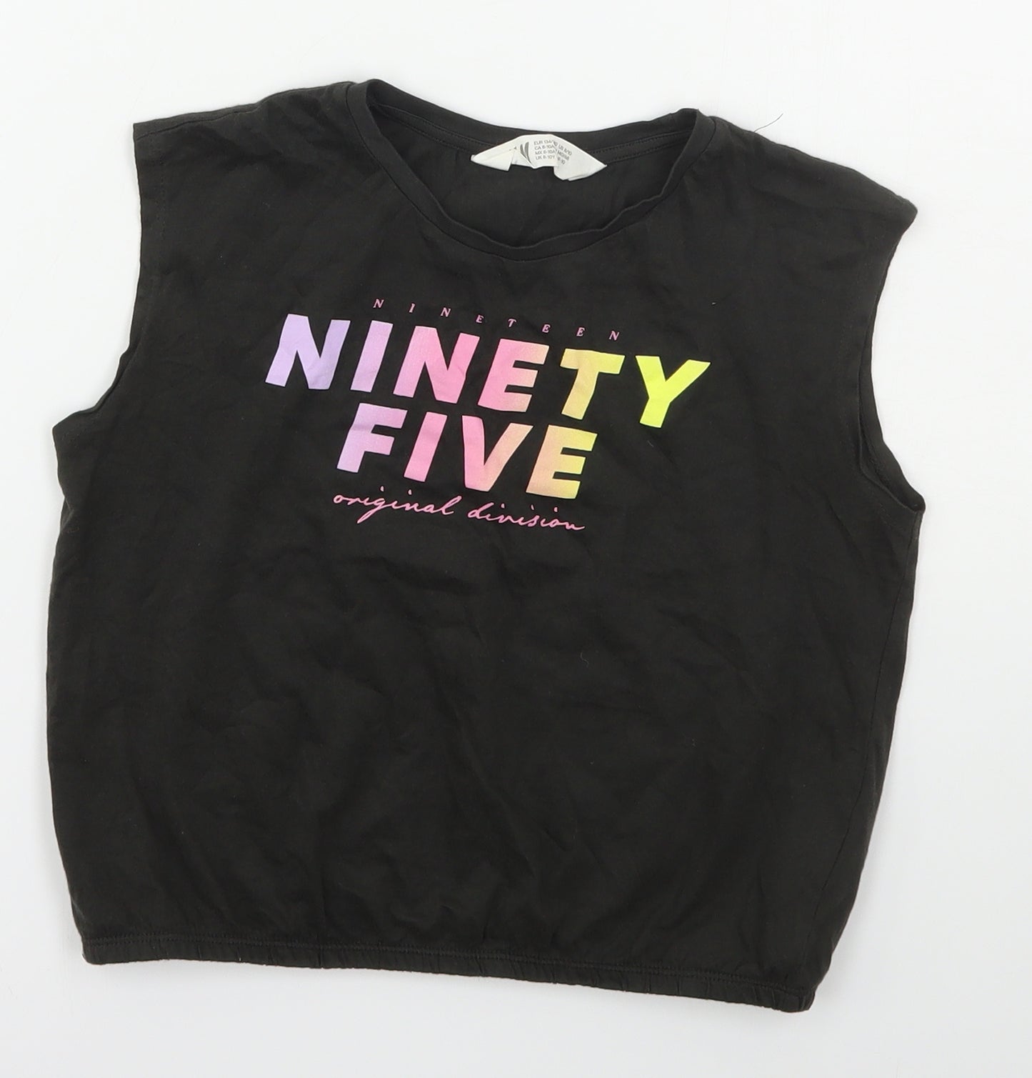 H&M Girls Grey  Cotton Cropped T-Shirt Size 9-10 Years Crew Neck Pullover - Ninety Five