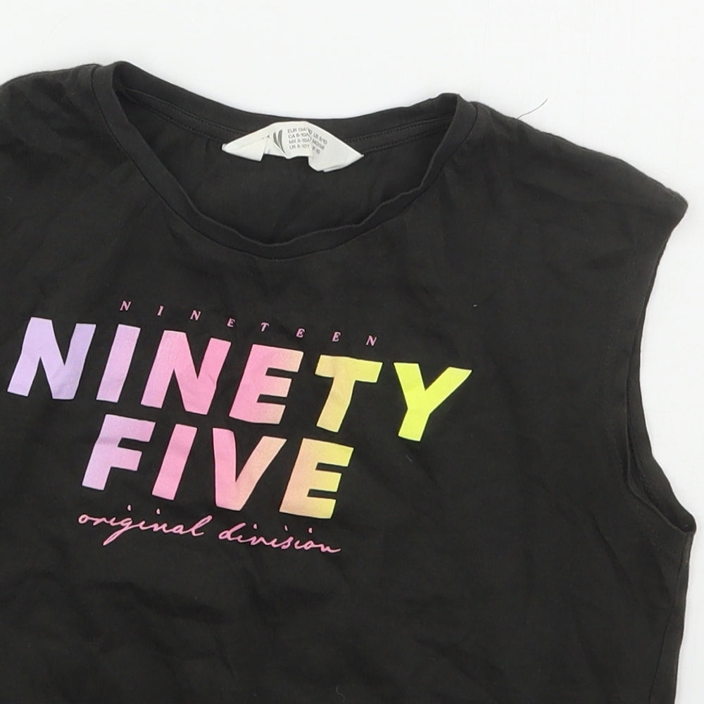 H&M Girls Grey  Cotton Cropped T-Shirt Size 9-10 Years Crew Neck Pullover - Ninety Five