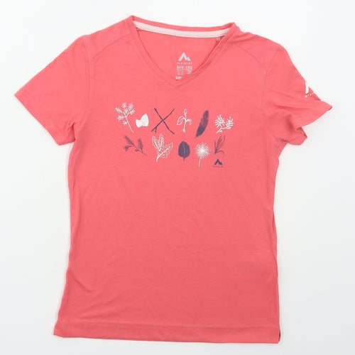 McKINLEY Girls Pink  Cotton Basic T-Shirt Size 12 Years V-Neck Pullover - Leaves