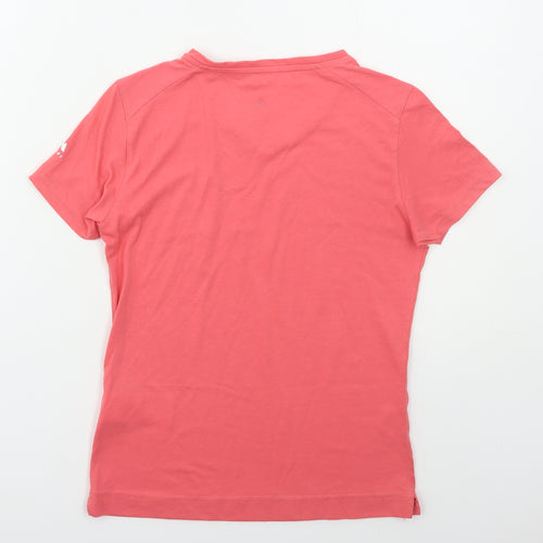 McKINLEY Girls Pink  Cotton Basic T-Shirt Size 12 Years V-Neck Pullover - Leaves