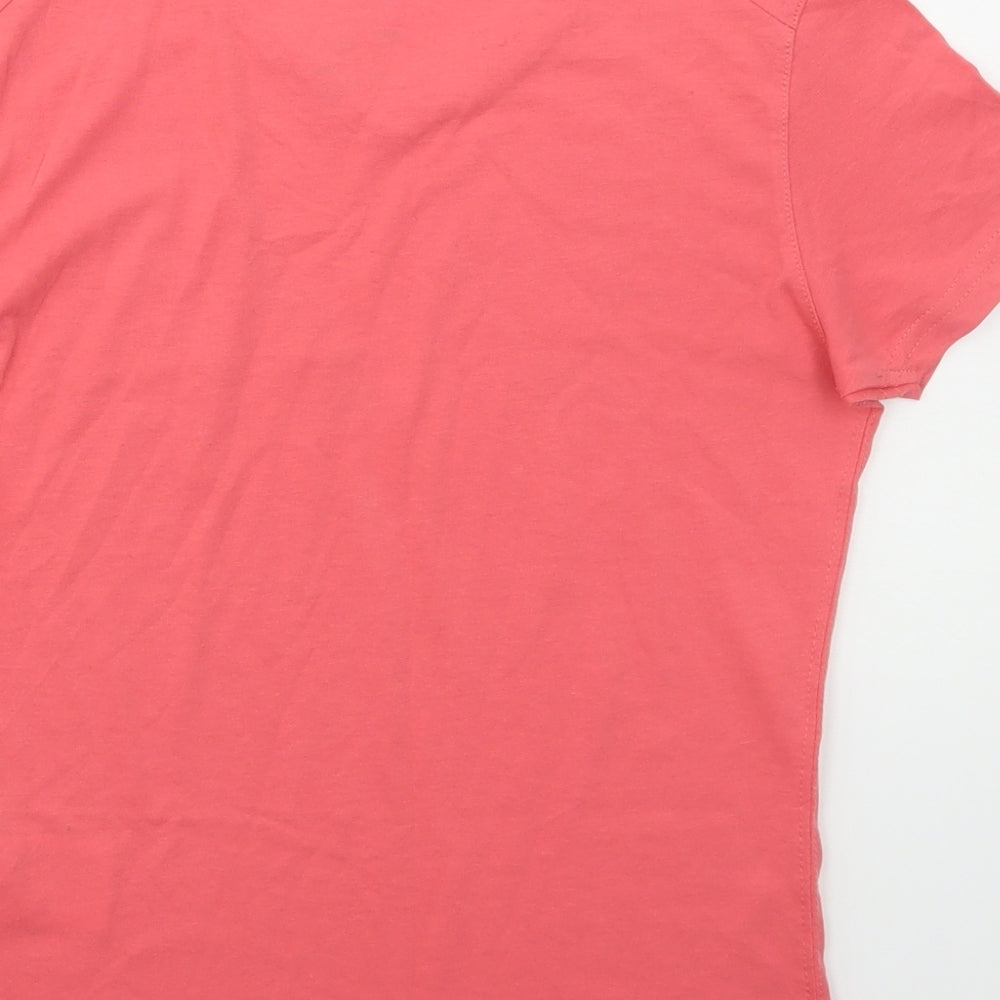 McKINLEY Girls Pink  Cotton Basic T-Shirt Size 12 Years V-Neck Pullover - Leaves