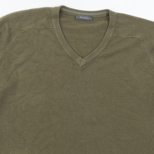 Wolsey Mens White V-Neck Geometric Acrylic Pullover Jumper Size L