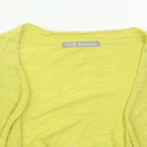 Marks and Spencer Womens Yellow V-Neck  Linen Cardigan Jumper Size 10