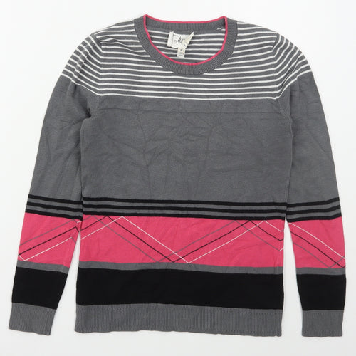 MILLY Womens Grey Crew Neck Striped Viscose Pullover Jumper Size S