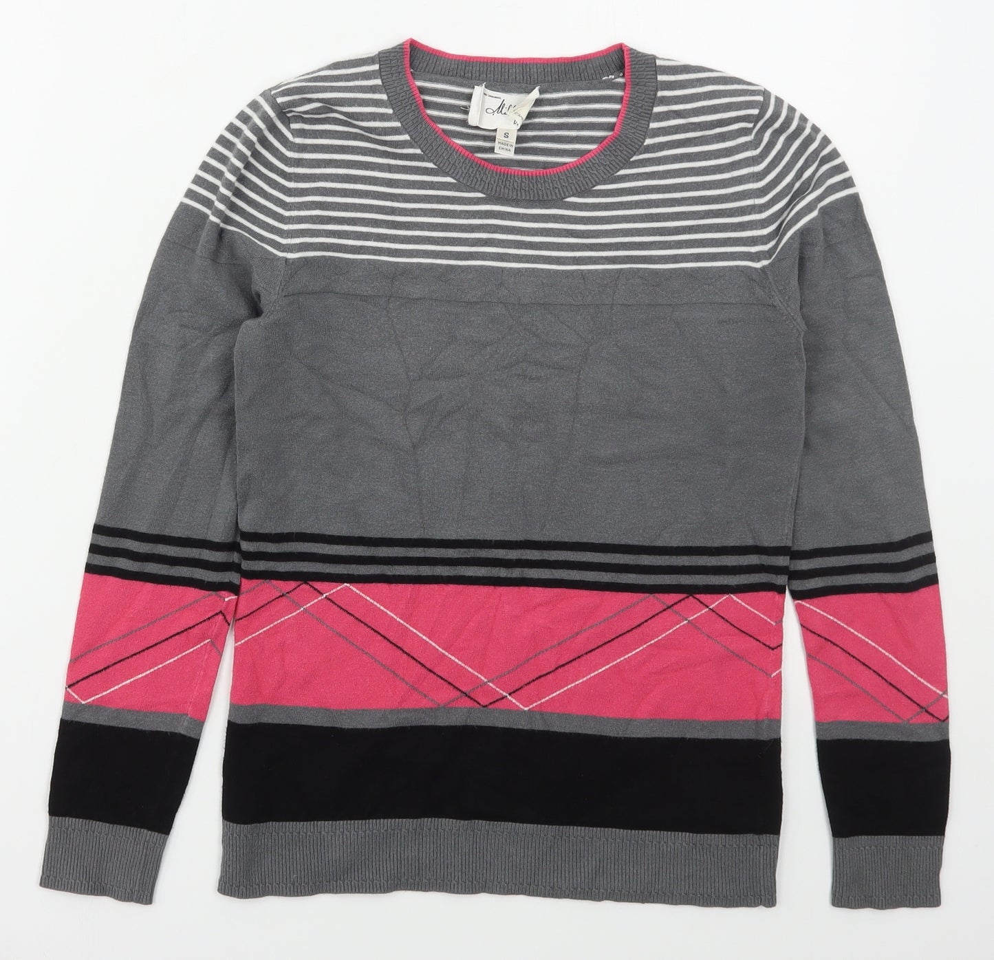 MILLY Womens Grey Crew Neck Striped Viscose Pullover Jumper Size S