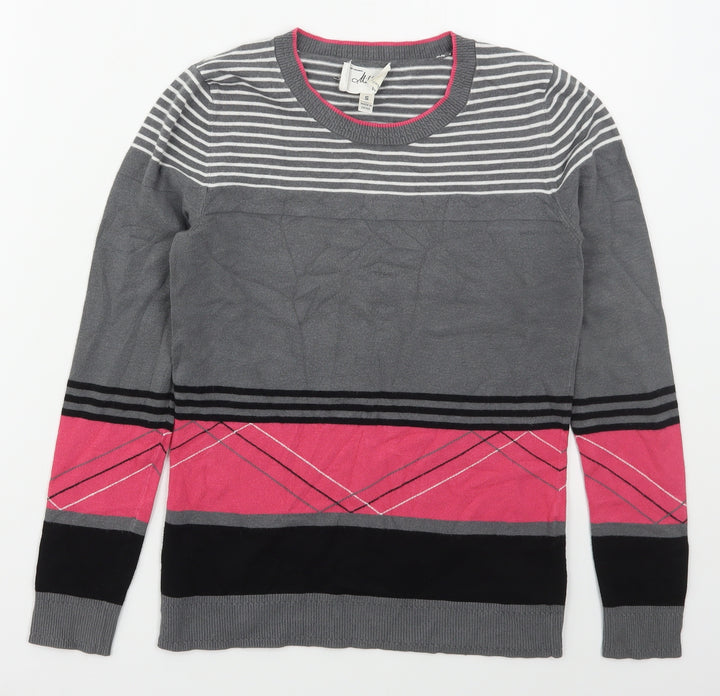 MILLY Womens Grey Crew Neck Striped Viscose Pullover Jumper Size S