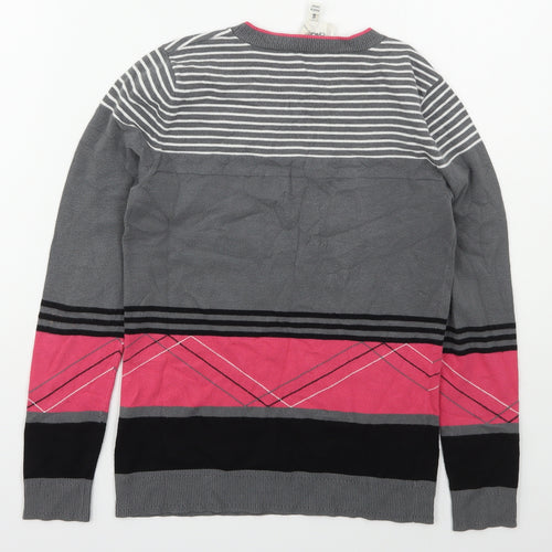 MILLY Womens Grey Crew Neck Striped Viscose Pullover Jumper Size S
