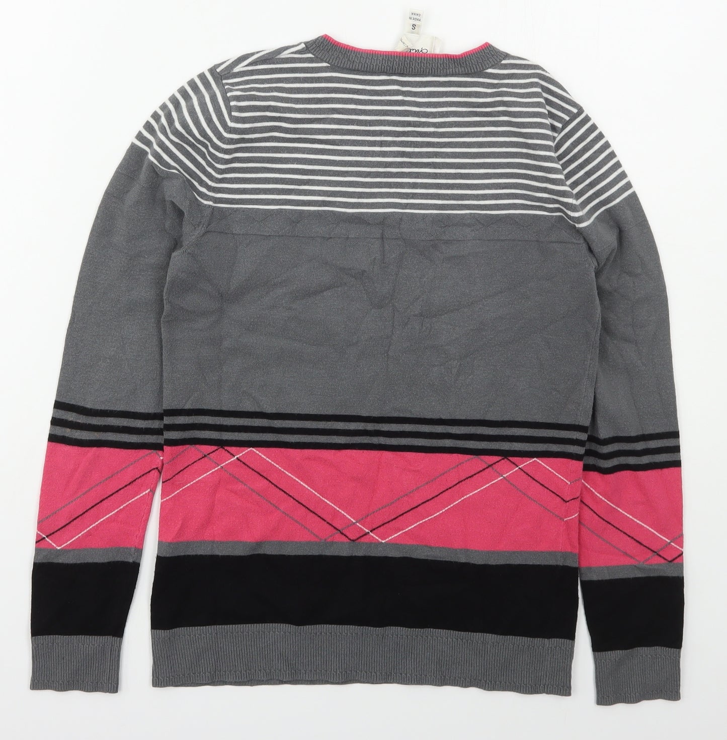 MILLY Womens Grey Crew Neck Striped Viscose Pullover Jumper Size S