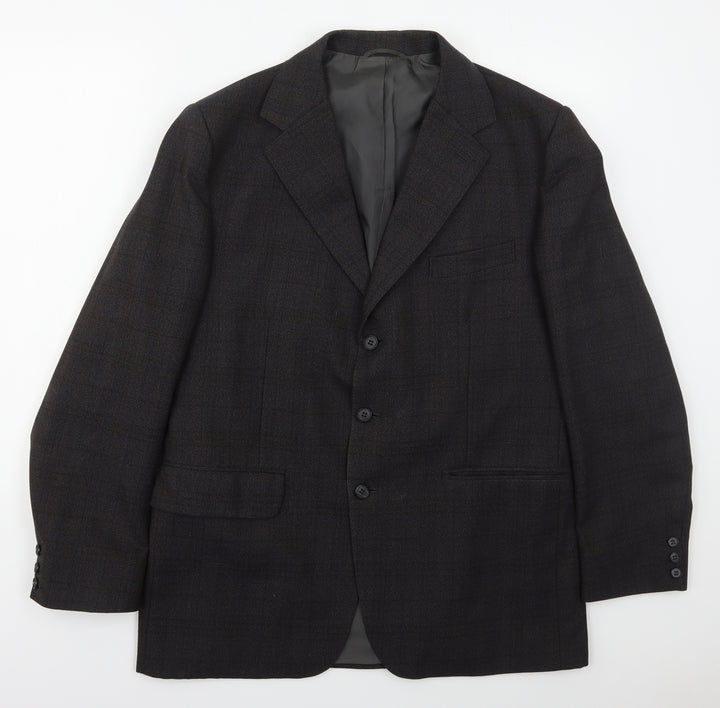 Trent Mens Grey Check Wool Jacket Suit Jacket Size 40