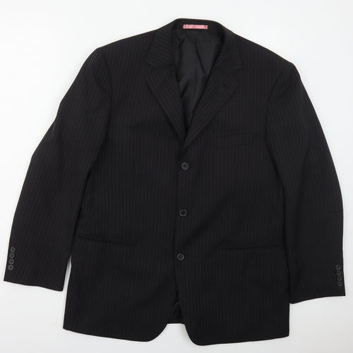 Taylor & Wright Mens Black Striped Polyester Jacket Suit Jacket Size 42